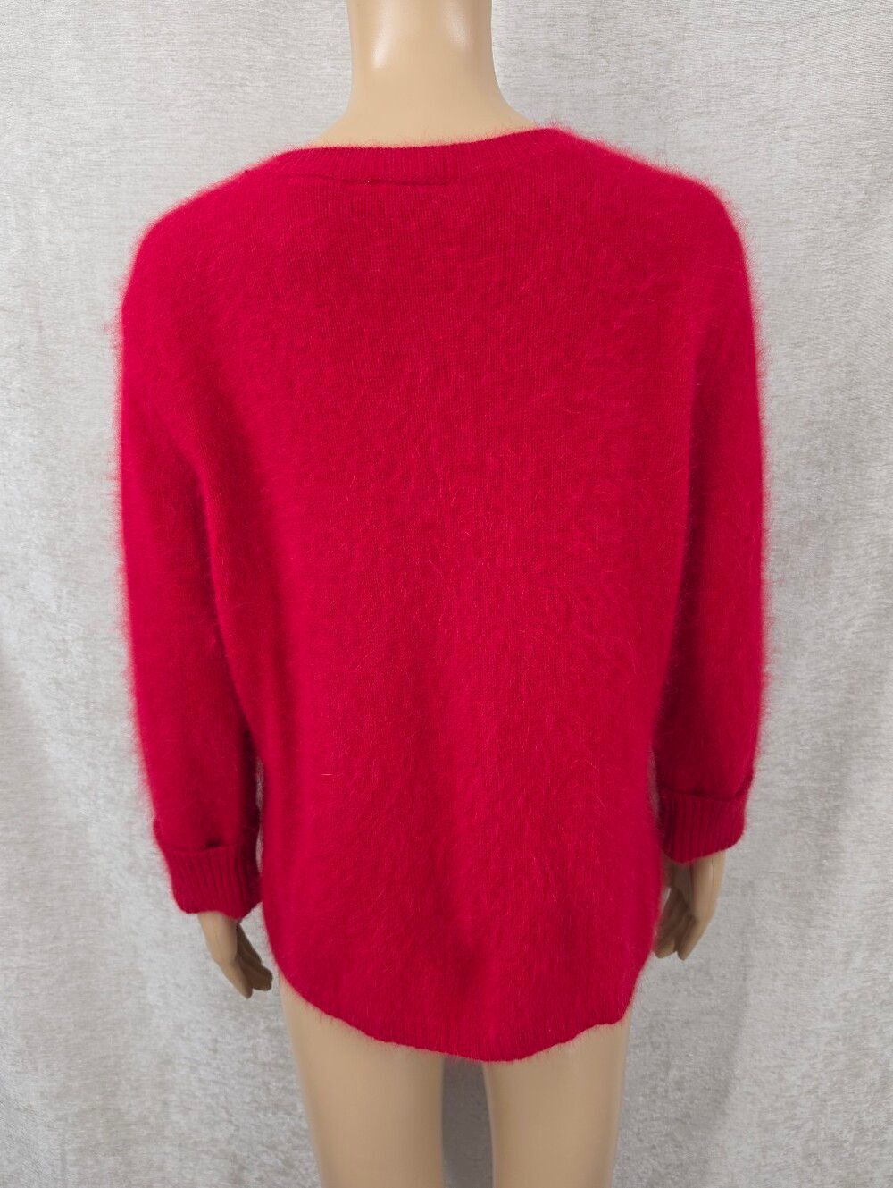 Apostrophe Angora Blend Vibrant Red Fuzzy Button Up Cardigan Sweater Vintage - Picture 7 of 11